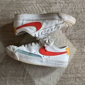 Womens White Sneakers with Orange Swoosh - Brand